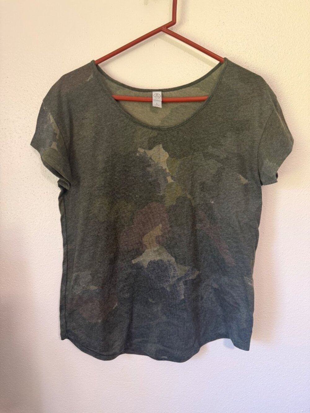 Alternative Knit Top Green Faded Camo Cap Sleeve Womans L